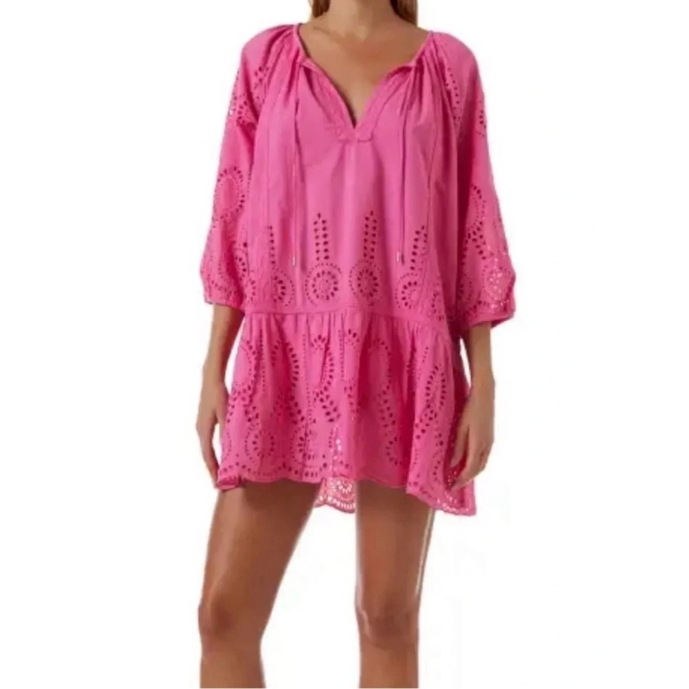 Melissa Odabash Ashley Eyelet Cover Up Dress Pink Beach Resort Size Mediuim